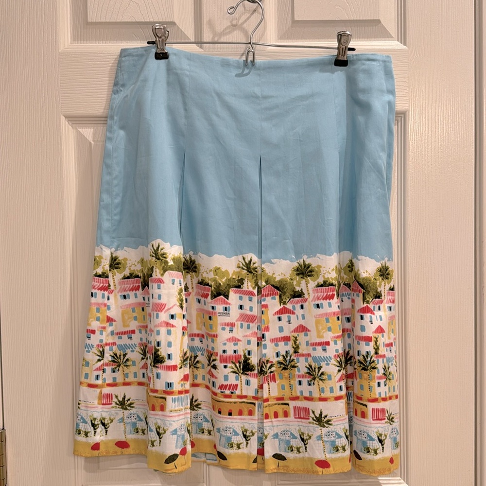 Talbots Santorini Print Pleated Fit and Flare Skirt Size 12